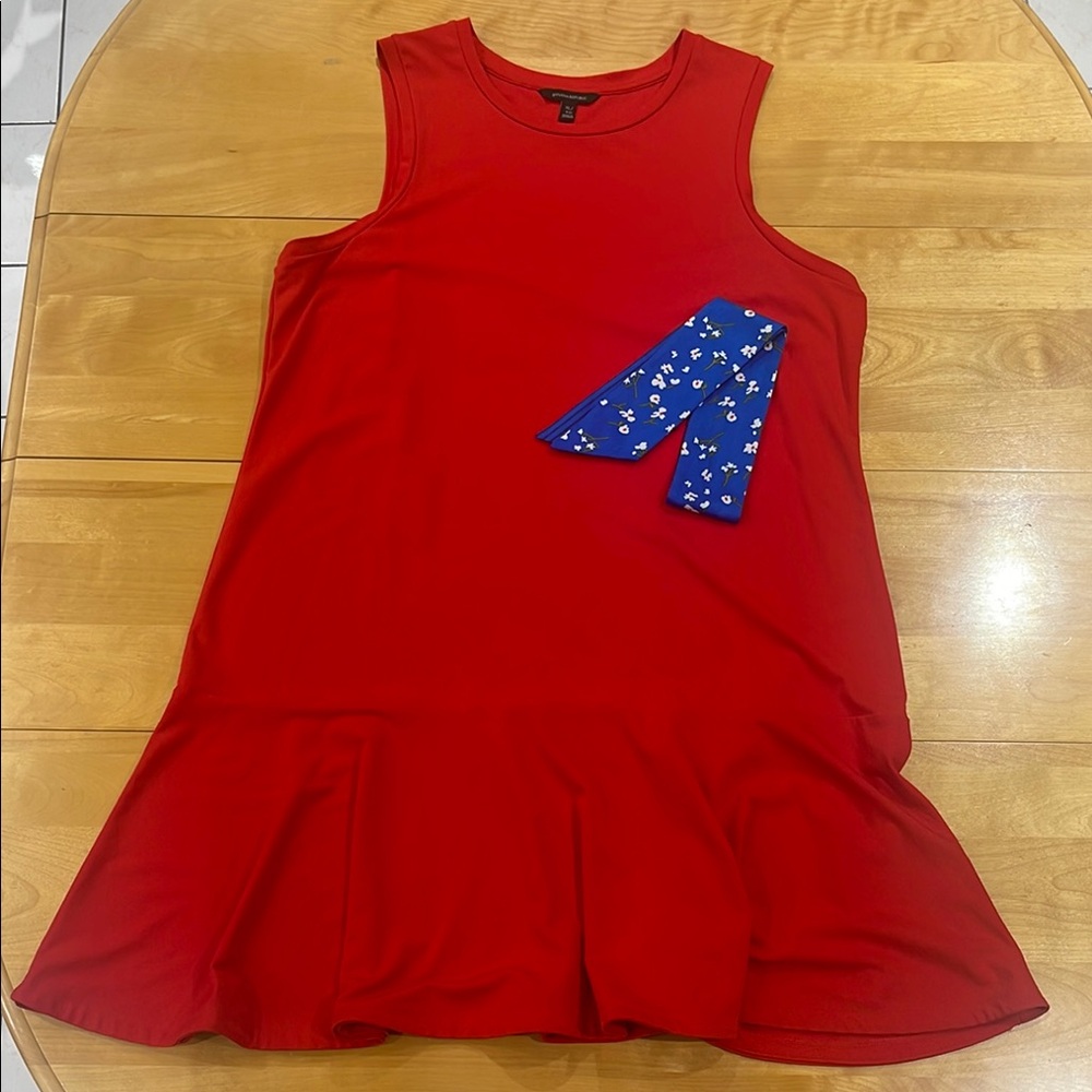 Banana Republic Sleeveless Dress with Blue Floral Scarf